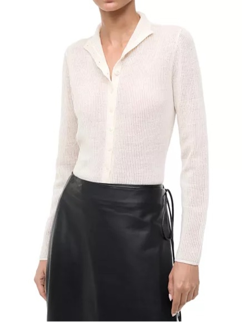 STAUD Ribbed Knit Front Button Down Cardigan See Through Beach Vacation Top S